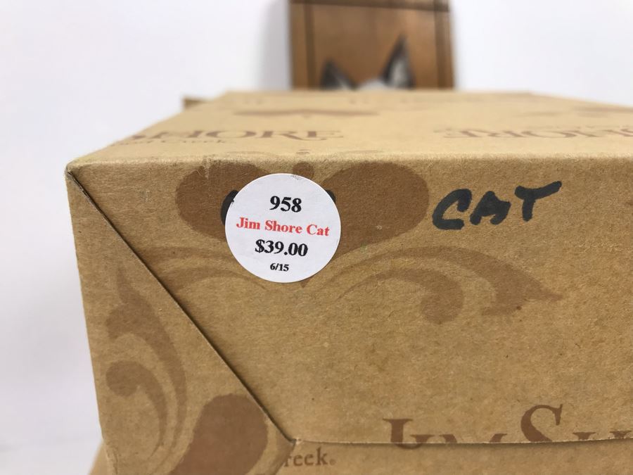 Pair Of New Jim Shore Heartwood Creek 'Charmed, To Be Sure' Cat Figurines And Original Signed Cat Painting On Board [Photo 11]