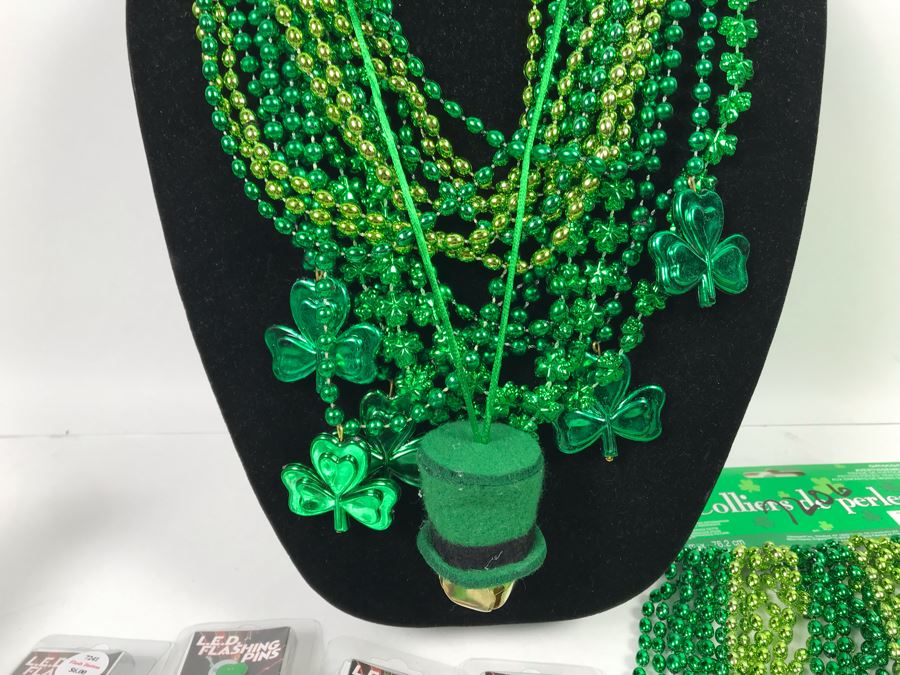(16) LED Flashing Clover Pins, Green Bead Necklaces And (13) St. Patricks Day Bell Necklaces Retails Over $200 [Photo 4]