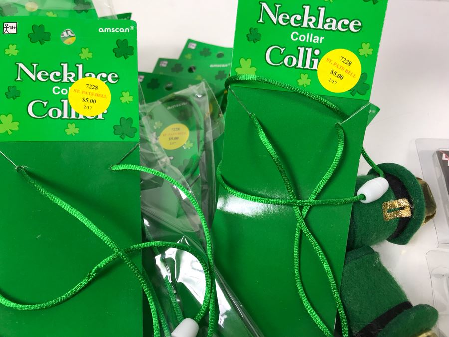 (16) LED Flashing Clover Pins, Green Bead Necklaces And (13) St. Patricks Day Bell Necklaces Retails Over $200 [Photo 6]