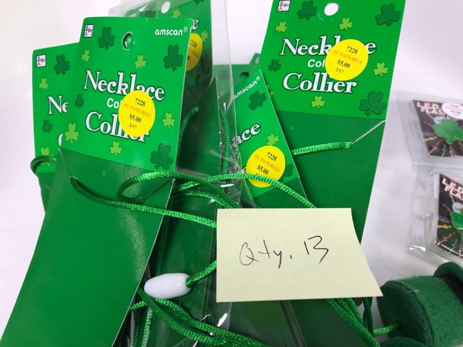(16) LED Flashing Clover Pins, Green Bead Necklaces And (13) St. Patricks Day Bell Necklaces Retails Over $200 [Photo 8]
