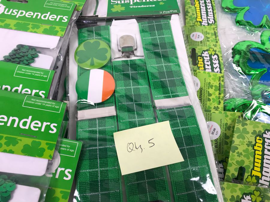 Irish Themed Costume Lot With (11) Jumbo Shamrock Novelty Glasses And (14) Irish Novelty Suspenders Retails $238 [Photo 12]