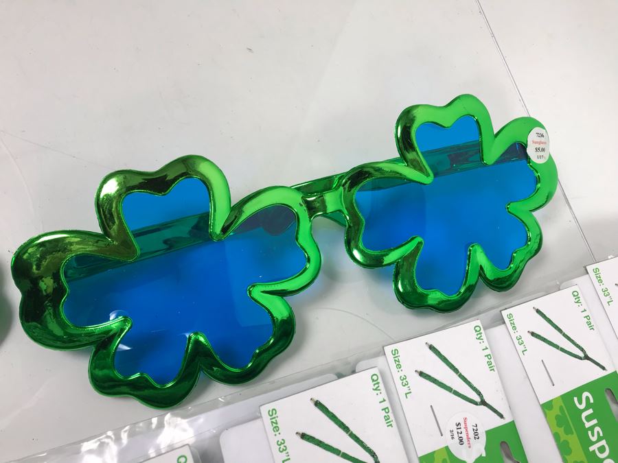 Irish Themed Costume Lot With (11) Jumbo Shamrock Novelty Glasses And (14) Irish Novelty Suspenders Retails $238 [Photo 10]