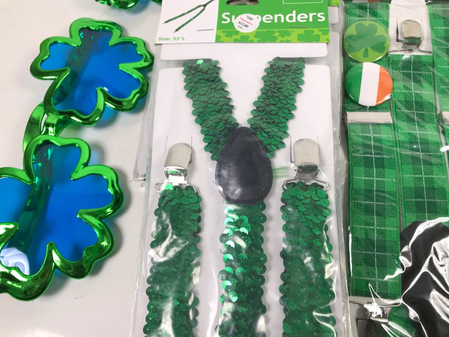 Irish Themed Costume Lot With (11) Jumbo Shamrock Novelty Glasses And (14) Irish Novelty Suspenders Retails $238 [Photo 5]