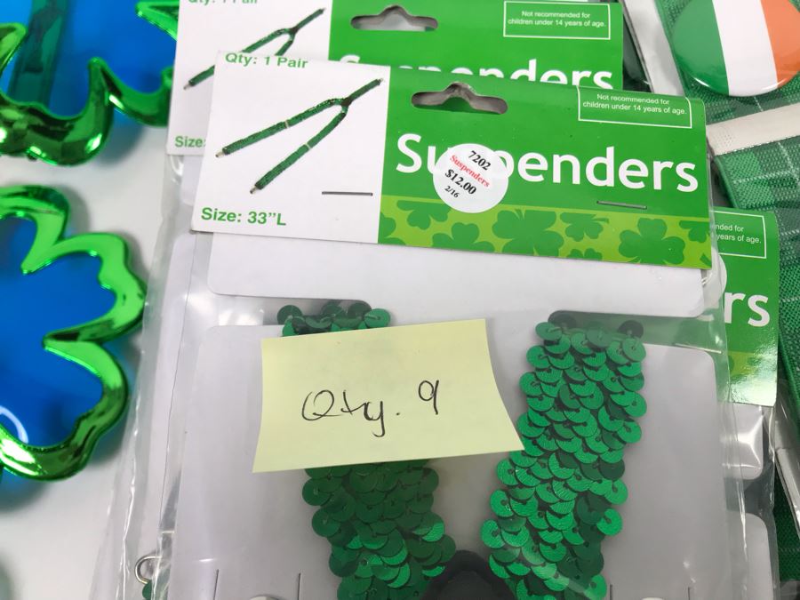 Irish Themed Costume Lot With (11) Jumbo Shamrock Novelty Glasses And (14) Irish Novelty Suspenders Retails $238 [Photo 13]
