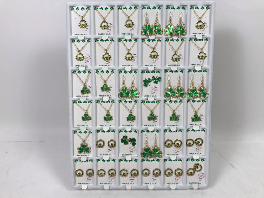 Irish Themed Costume Jewelry Lot With Necklaces And Earrings With Store Display Retails Over 100+ [Photo 1]