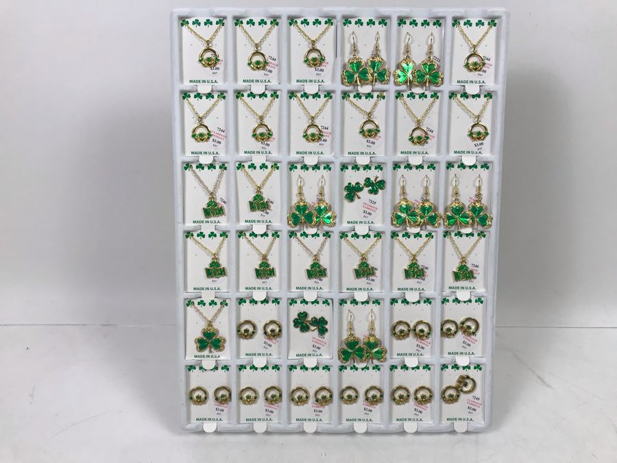 Irish Themed Costume Jewelry Lot With Necklaces And Earrings With Store Display Retails Over 100+ [Photo 2]