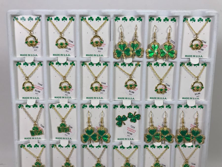 Irish Themed Costume Jewelry Lot With Necklaces And Earrings With Store Display Retails Over 100+ [Photo 3]
