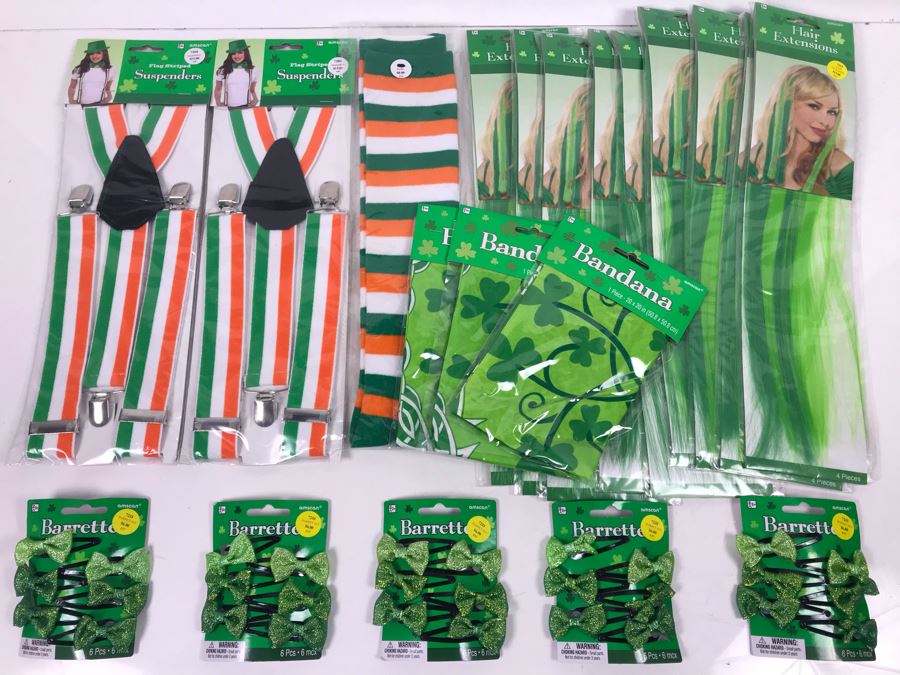 New Irish Themed Costume Lot Including Hair Extensions, Bandanas, Suspenders And Barrettes Retails $170