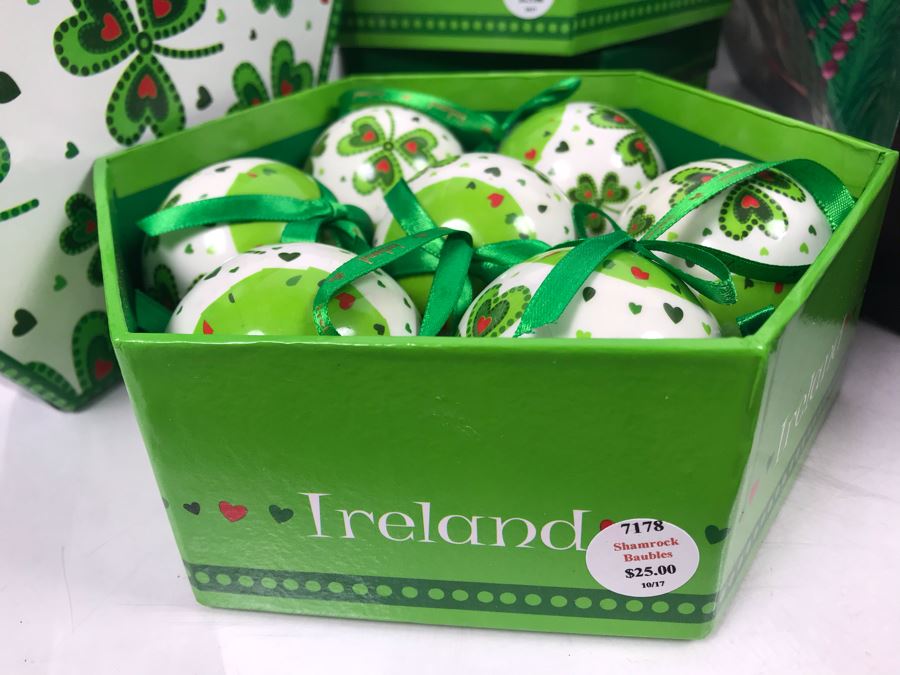 New (3) Shamrock Baubles, (2) Tara 12 Days Of Christmas Ornaments And (4) Irish Themed Abbey Press Christmas Cards Sets Retails $200 [Photo 3]