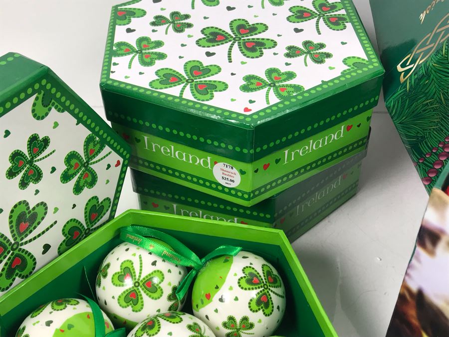 New (3) Shamrock Baubles, (2) Tara 12 Days Of Christmas Ornaments And (4) Irish Themed Abbey Press Christmas Cards Sets Retails $200 [Photo 6]
