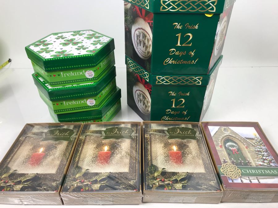 New (3) Shamrock Baubles, (2) Tara 12 Days Of Christmas Ornaments And (4) Irish Themed Abbey Press Christmas Cards Sets Retails $200 [Photo 14]