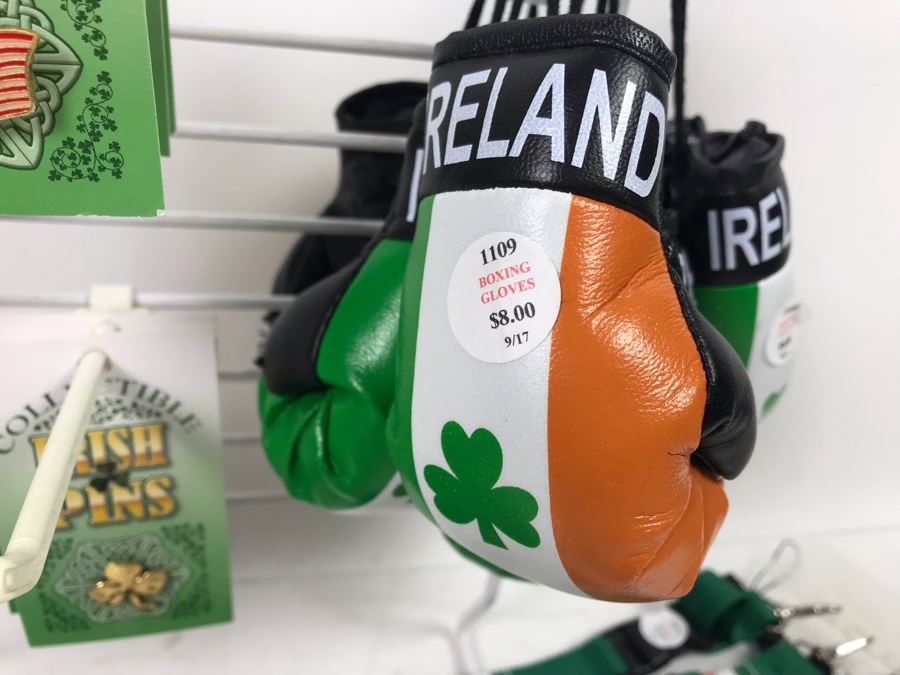 (13) New Irish Tac Pins, (3) Ireland Boxing Gloves And (4) Irish