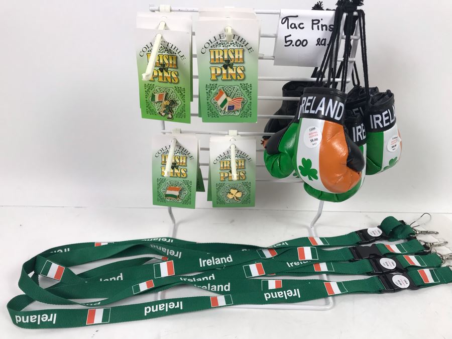 (13) New Irish Tac Pins, (3) Ireland Boxing Gloves And (4) Irish Lanyards With Retail Display Rack Retails Over $100 [Photo 2]