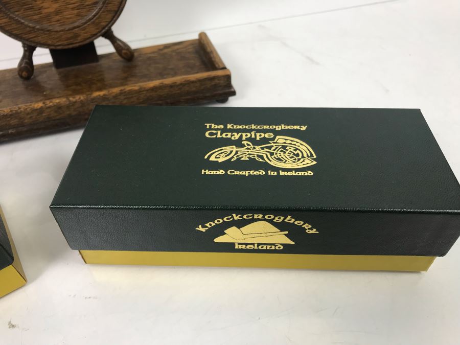 Vintage Nautical Ships Wheel Tobacco Pipe Stand Rack And (2) New Knockcroghery Clay Pipes From Ireland [Photo 4]