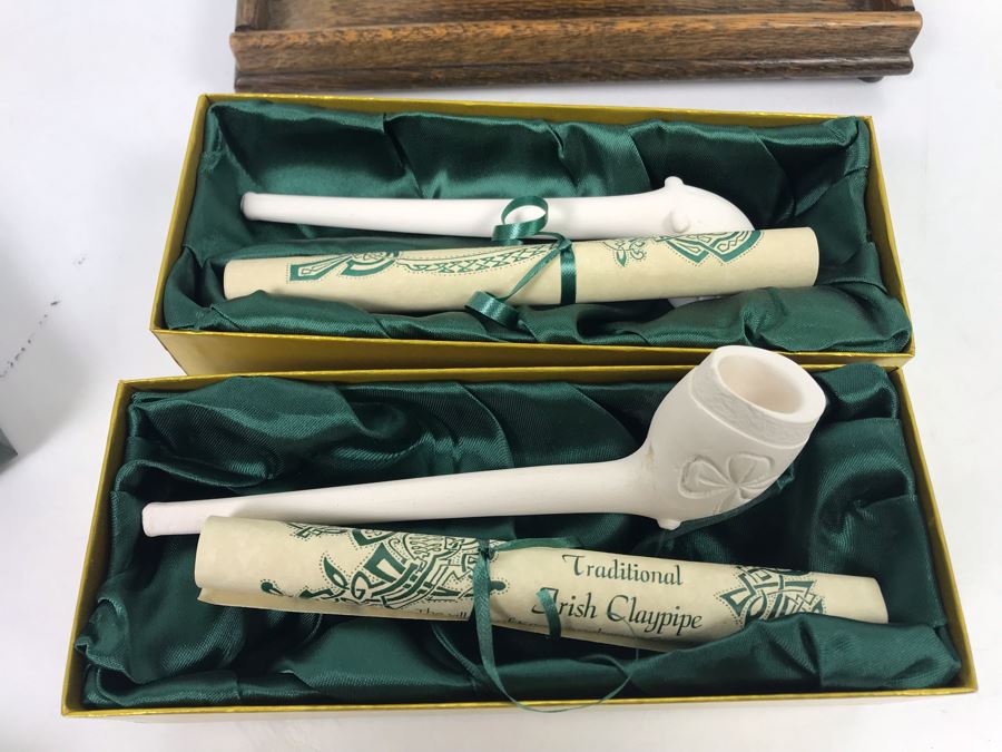 Vintage Nautical Ships Wheel Tobacco Pipe Stand Rack And (2) New Knockcroghery Clay Pipes From Ireland [Photo 9]