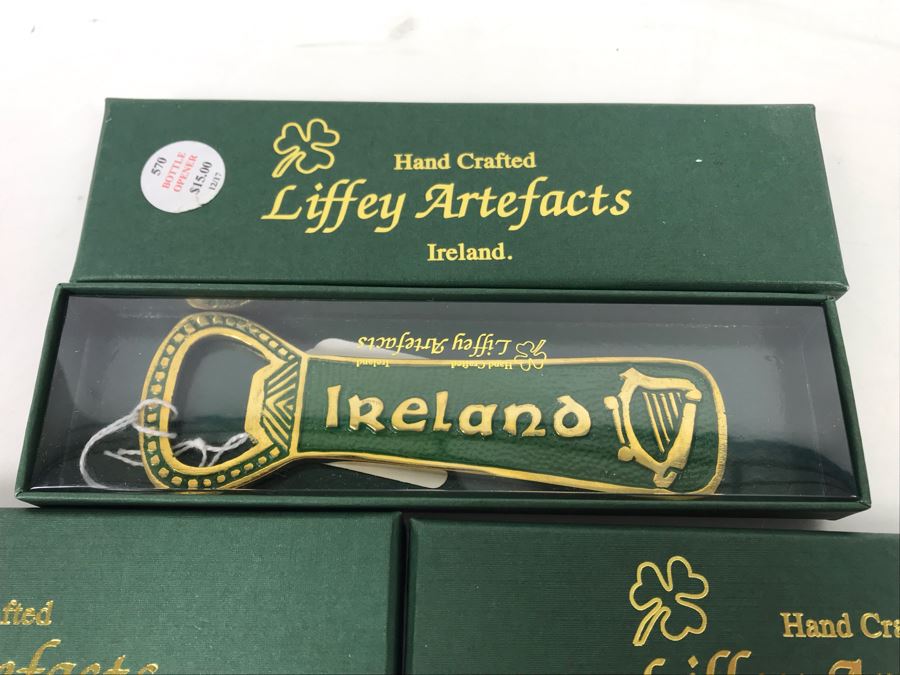 (3) New Brass Irish 'Slainte' -- 'Health' Wall Bottle Openers With Mounting Hardware And (3) Hand Crafted Liffey Artefacts Ireland Bottle Openers Retails $117 [Photo 3]