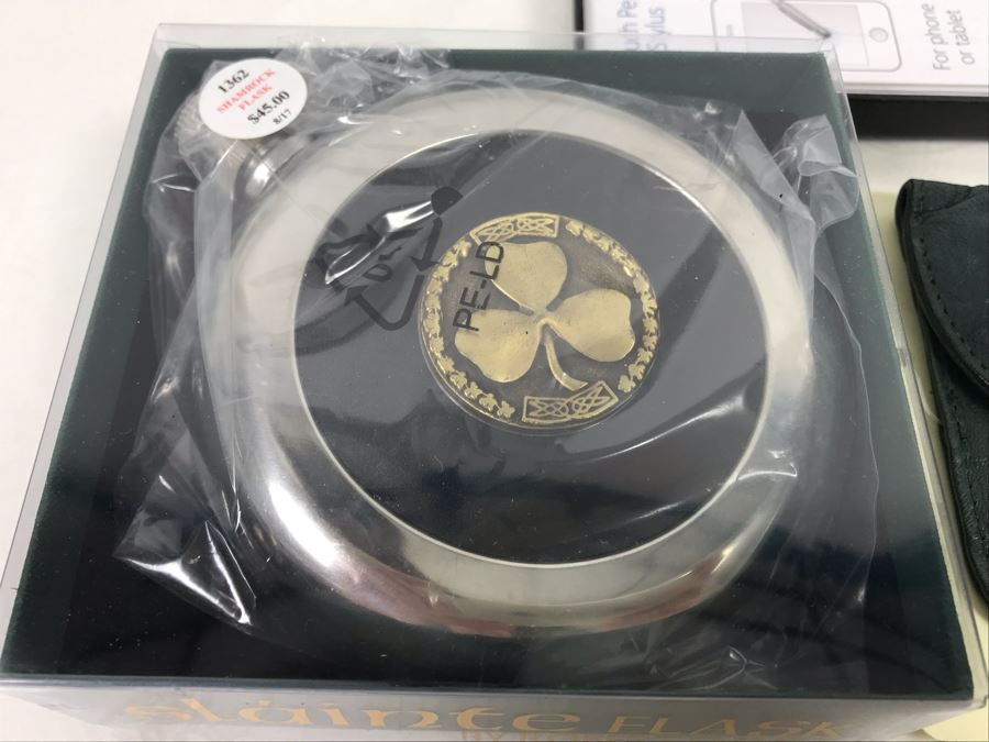 New Irish Slainte Flask By Robert Emmet, Leather Irish Purse And Irish Themed Touch Pen Stylus Retails $97 [Photo 3]