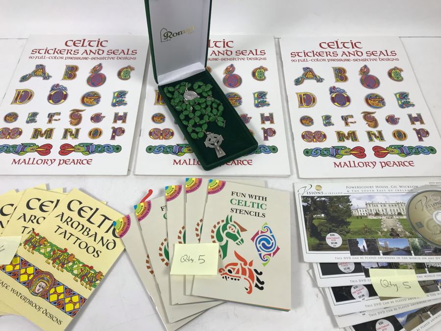 (3) New Irish Celtic Stickers And Seals, Roman Irish Rosary, (6) Celtic Armband Tattoos, (5) Fun With Celtic Stencils And (5) Visions Of Ireland DVD Movie Postcards Retails $95 [Photo 2]