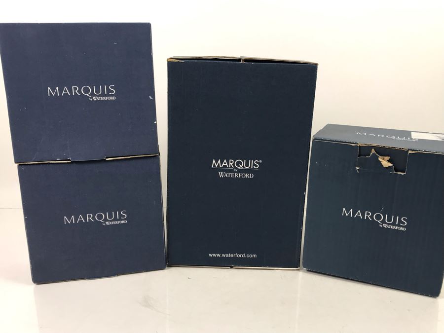 Marquis By Waterford Lot With Pair Of Sheridan Salt & Pepper Shakers, Sheridan 10' Candlestick Pair And Bezel Pitcher Retails $296 [Photo 13]