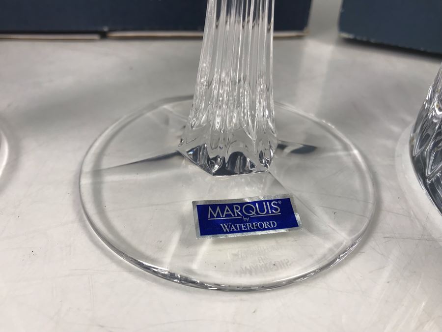 Marquis By Waterford Lot With Pair Of Sheridan Salt & Pepper Shakers, Sheridan 10' Candlestick Pair And Bezel Pitcher Retails $296 [Photo 6]