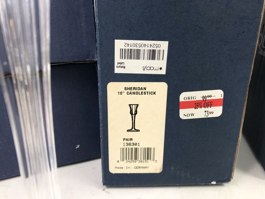 Marquis By Waterford Lot With Pair Of Sheridan Salt & Pepper Shakers, Sheridan 10' Candlestick Pair And Bezel Pitcher Retails $296 [Photo 11]