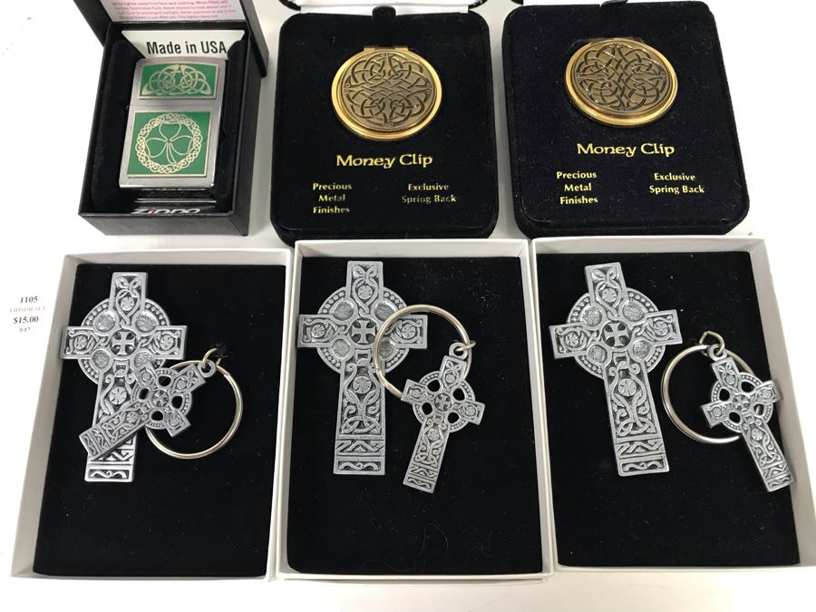 New Irish Zippo Lighter, (2) Robert Emmet Celtic Swirl Money Clips And (3) Irish Keychain And Money Clip Sets Retails $142 [Photo 2]