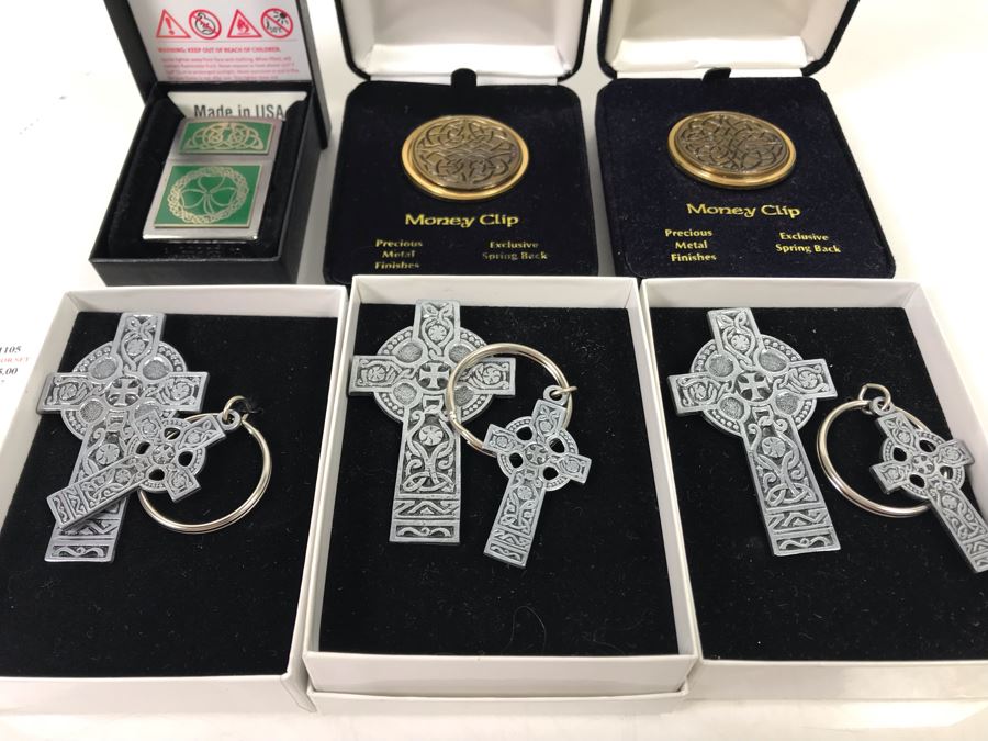 New Irish Zippo Lighter, (2) Robert Emmet Celtic Swirl Money Clips And (3) Irish Keychain And Money Clip Sets Retails $142 [Photo 3]