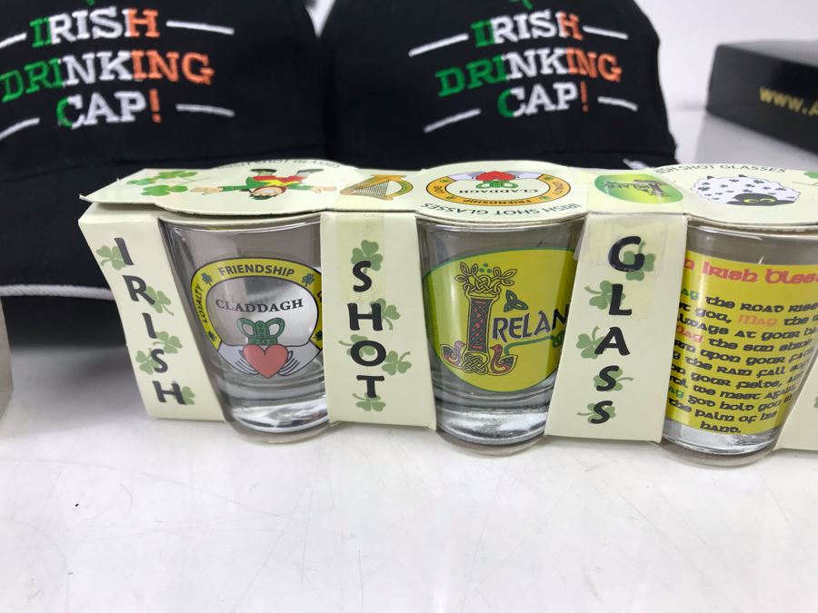 (3) New Irish Shot Glass Sets And (12) New Irish Drinking Caps With Bottle Opener In Visor Retails $381 [Photo 5]