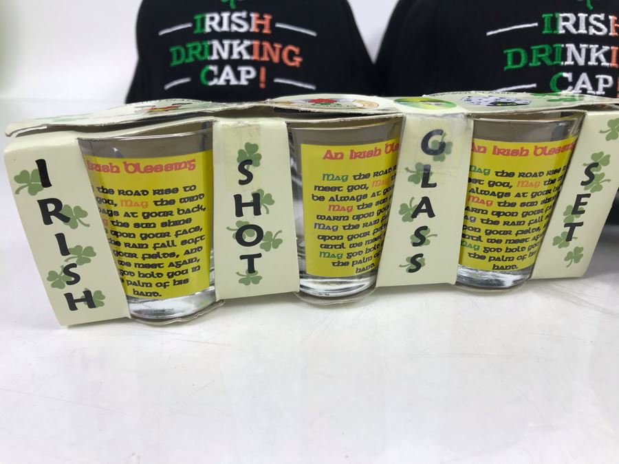 (3) New Irish Shot Glass Sets And (12) New Irish Drinking Caps With Bottle Opener In Visor Retails $381 [Photo 4]