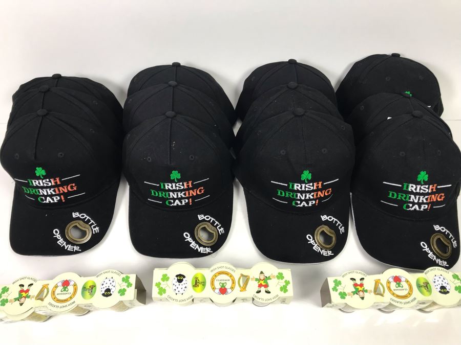 (3) New Irish Shot Glass Sets And (12) New Irish Drinking Caps With Bottle Opener In Visor Retails $381 [Photo 10]