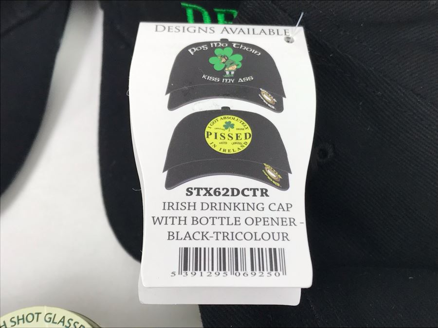 (3) New Irish Shot Glass Sets And (12) New Irish Drinking Caps With Bottle Opener In Visor Retails $381 [Photo 9]