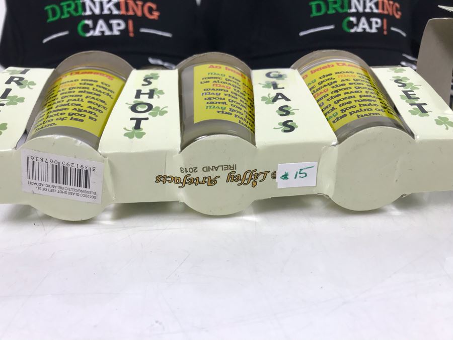 (3) New Irish Shot Glass Sets And (12) New Irish Drinking Caps With Bottle Opener In Visor Retails $381 [Photo 11]