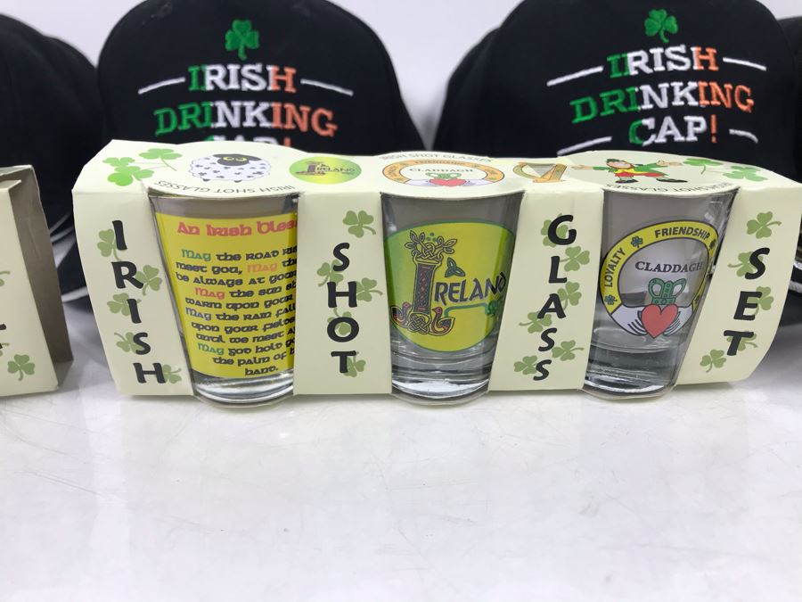 (3) New Irish Shot Glass Sets And (12) New Irish Drinking Caps With Bottle Opener In Visor Retails $381 [Photo 3]