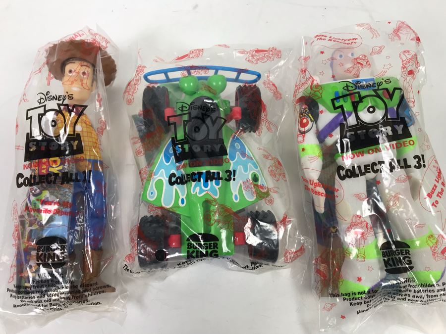 (3) Vintage Disney's Original Toy Story Burger King Sealed Happy Meal Toys Buzz Lightyear, Woody