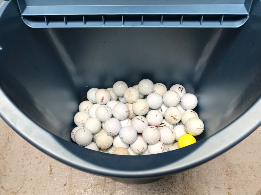 Plastic Trash Can Filled With Over 100 Golf Balls