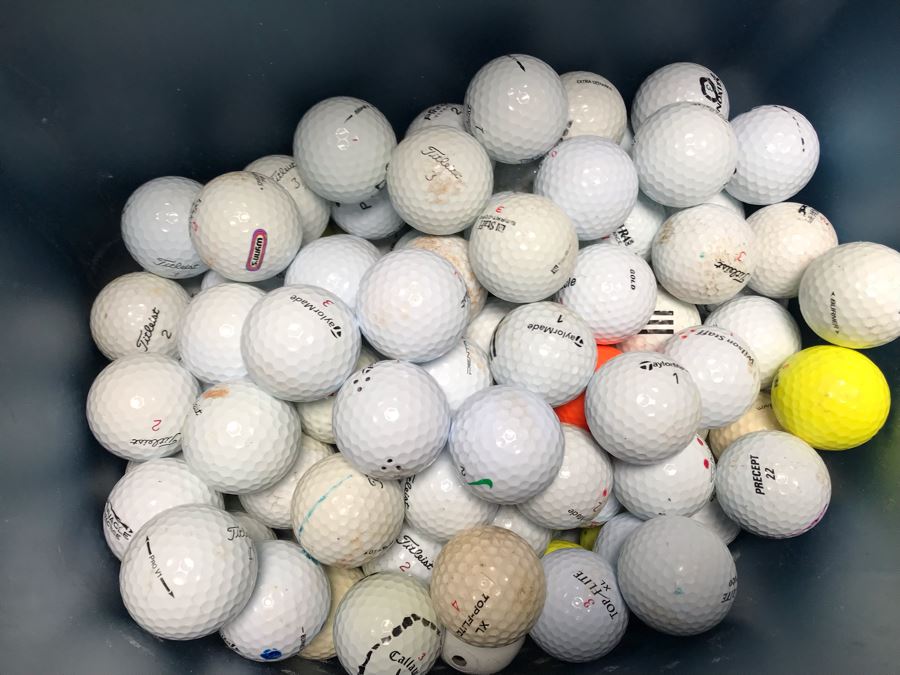 Plastic Trash Can Filled With Over 100 Golf Balls