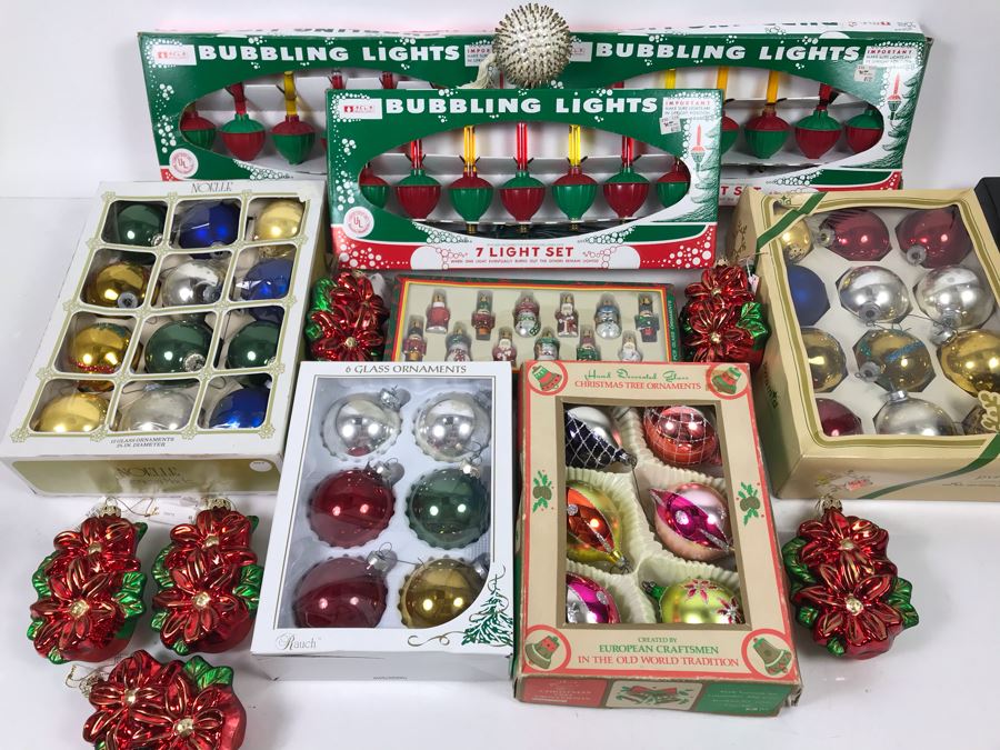 Christmas Ornament Lot With Vintage And Contemporary Glass Ornaments And (3) Sets Of New