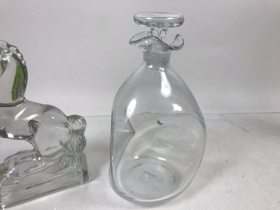 Glass Horse Bookend And Hand Blown Glass Decanter [Photo 5]