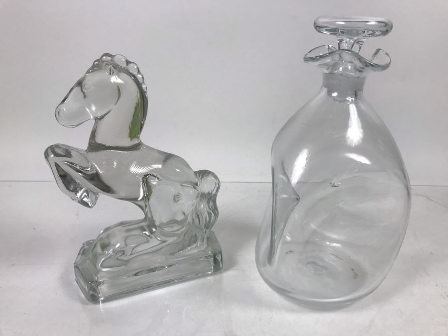 Glass Horse Bookend And Hand Blown Glass Decanter [Photo 3]