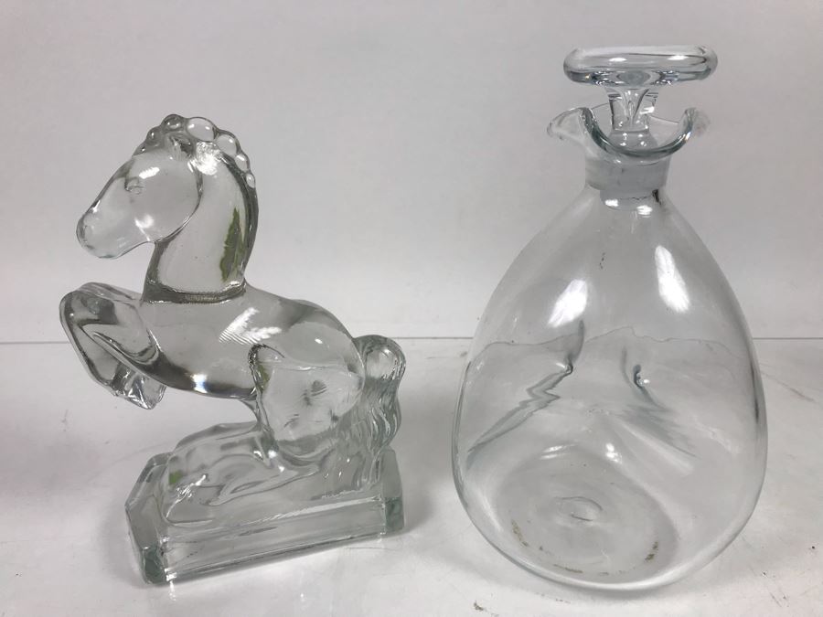Glass Horse Bookend And Hand Blown Glass Decanter [Photo 2]