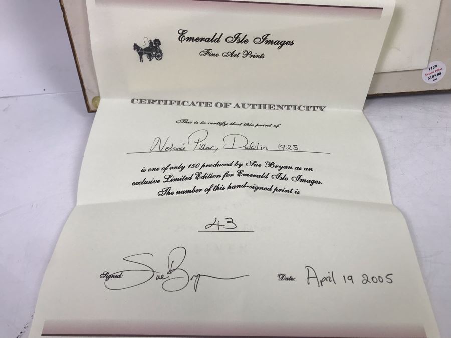 Limited Edition Hand Signed Print Of Nelson's Pillar, Dublin 1923 11 X 16 With Certificate Of Authenticity Retails $189 [Photo 11]