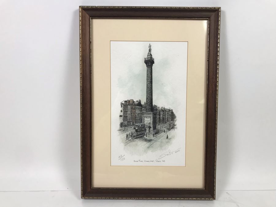 Limited Edition Hand Signed Print Of Nelson's Pillar, Dublin 1923 11 X 16 With Certificate Of Authenticity Retails $189