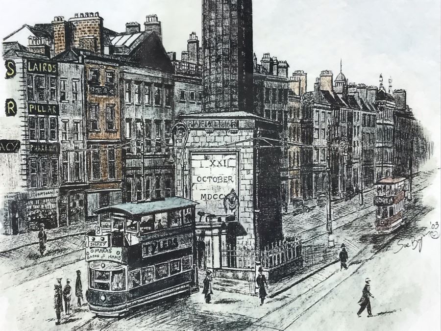 Limited Edition Hand Signed Print Of Nelson's Pillar, Dublin 1923 11 X