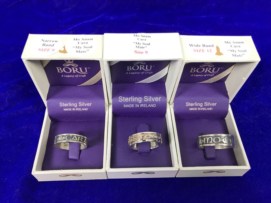 (3) Boru Ireland Sterling Silver Rings (2) Size 9 And (1) Size 12 'Mo Anam Cara' -- 'My Soul Mate' Retails $393 [Photo 2]