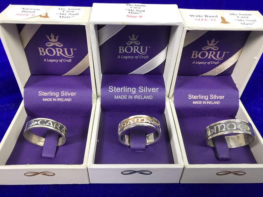 (3) Boru Ireland Sterling Silver Rings (2) Size 9 And (1) Size 12 'Mo Anam Cara' -- 'My Soul Mate' Retails $393 [Photo 1]