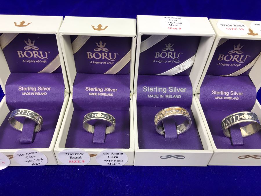 (4) Boru Ireland Sterling Silver Rings Sizes 7,8,9,10 'Mo Anam Cara' -- 'My Soul Mate' Retails $504 [Photo 1]