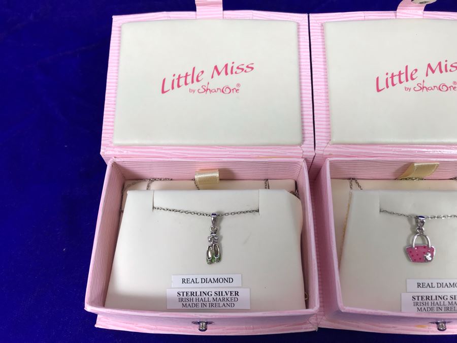 (4) Little Miss By ShanOre Sterling Silver With Real Diamonds Pendant Necklaces Irish Hallmarked Retails $116 [Photo 3]