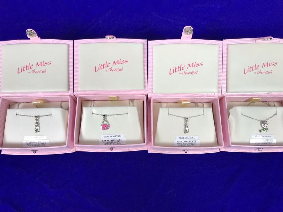 (4) Little Miss By ShanOre Sterling Silver With Real Diamonds Pendant Necklaces Irish Hallmarked Retails $116 [Photo 2]