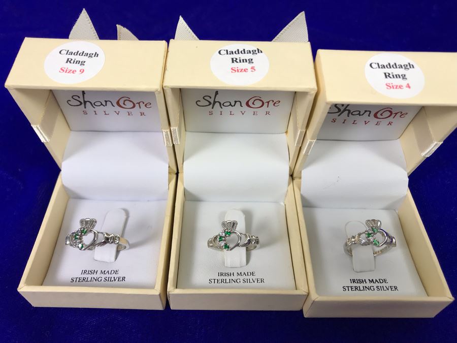 (3) Sterling Silver Claddagh Rings Shanore Silver Ireland Size 9, 5, 4 Retails $213 [Photo 2]