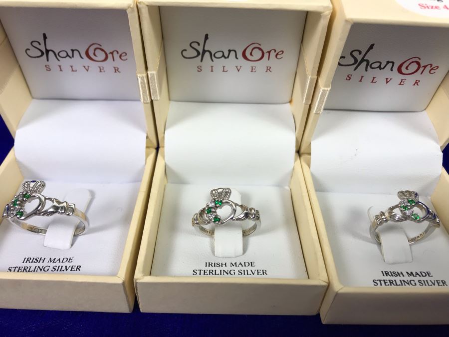 (3) Sterling Silver Claddagh Rings Shanore Silver Ireland Size 9, 5, 4 Retails $213 [Photo 1]